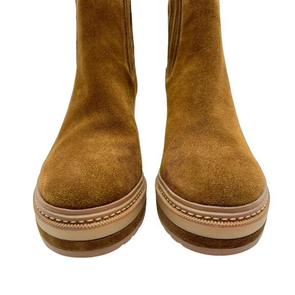 Steve Madden Lenny Chestnut Suede Leather Chunky Heel Pull On Ankle Boots - Picture 4 of 12